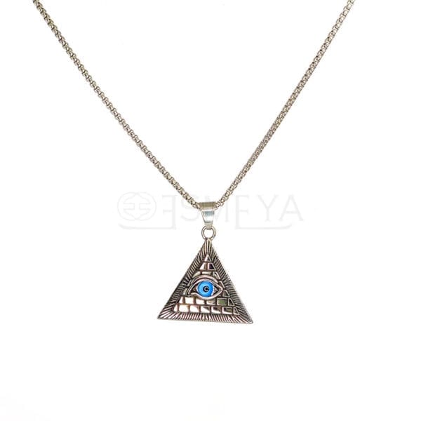 phoenix-evil-eye-pyramid-silver-pendant-with-chain-waterproof