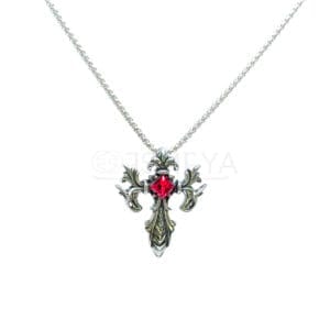 turbo-red-gemstone-studded-silver-pendant-with-chain-waterproof