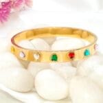 Rainbow-multicolour-heart-18k-gold-plated-bracelet-2-by-esmeya-waterproof